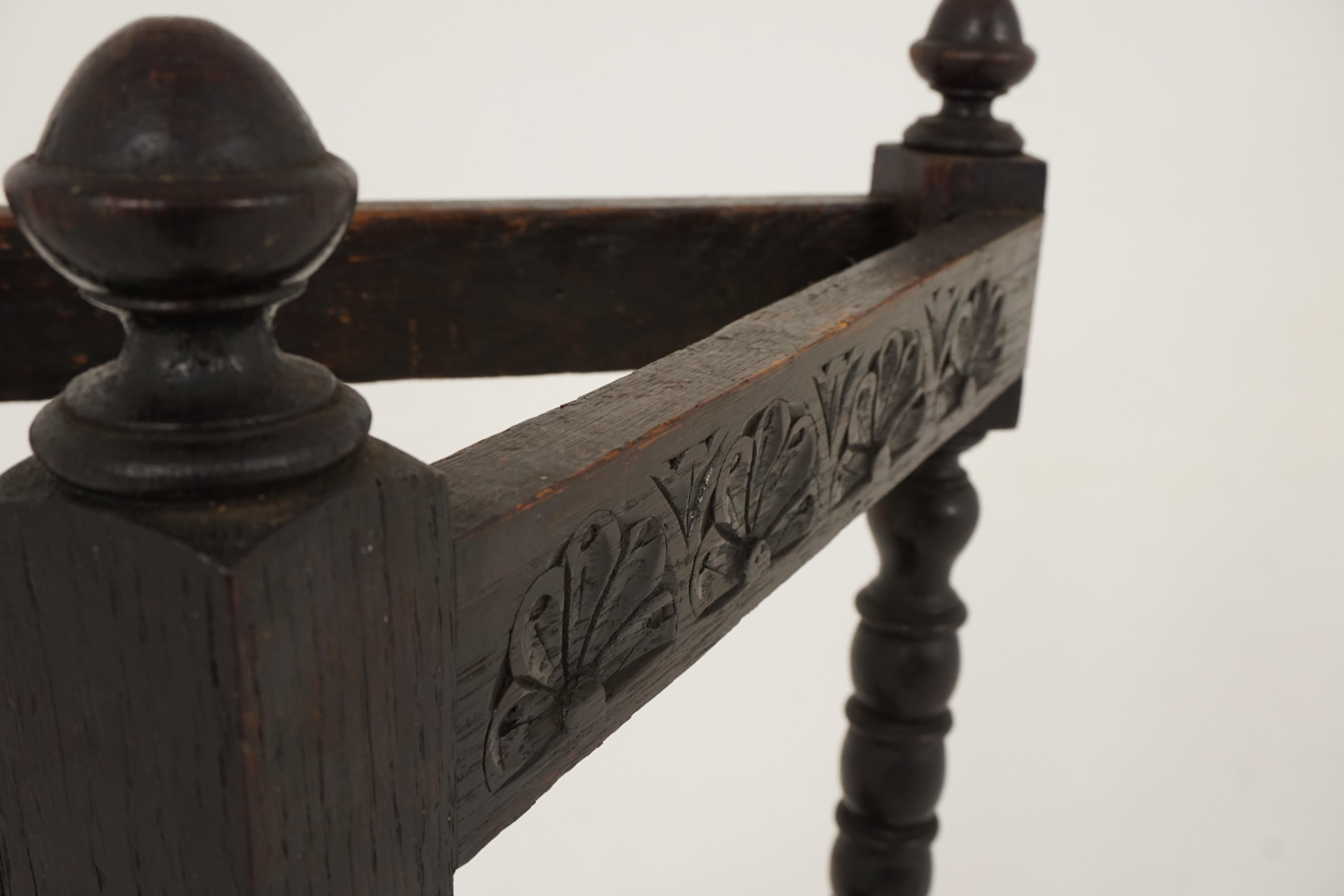 Late 19th Century Antique Carved Oak Triangular Stick Stand and Tray, Scotland 1890, B2242