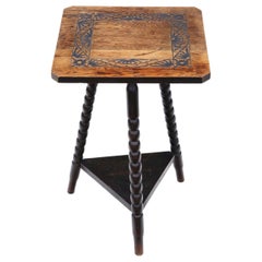 Antique Carved Oak Tripod Occasional Side Table