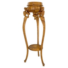 Vintage Carved Oak Tripod Tri legged Plant Stand 