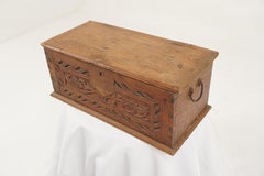 Antique Carved Oak Trunk, Toy Box, Scotland, 1860, B2797