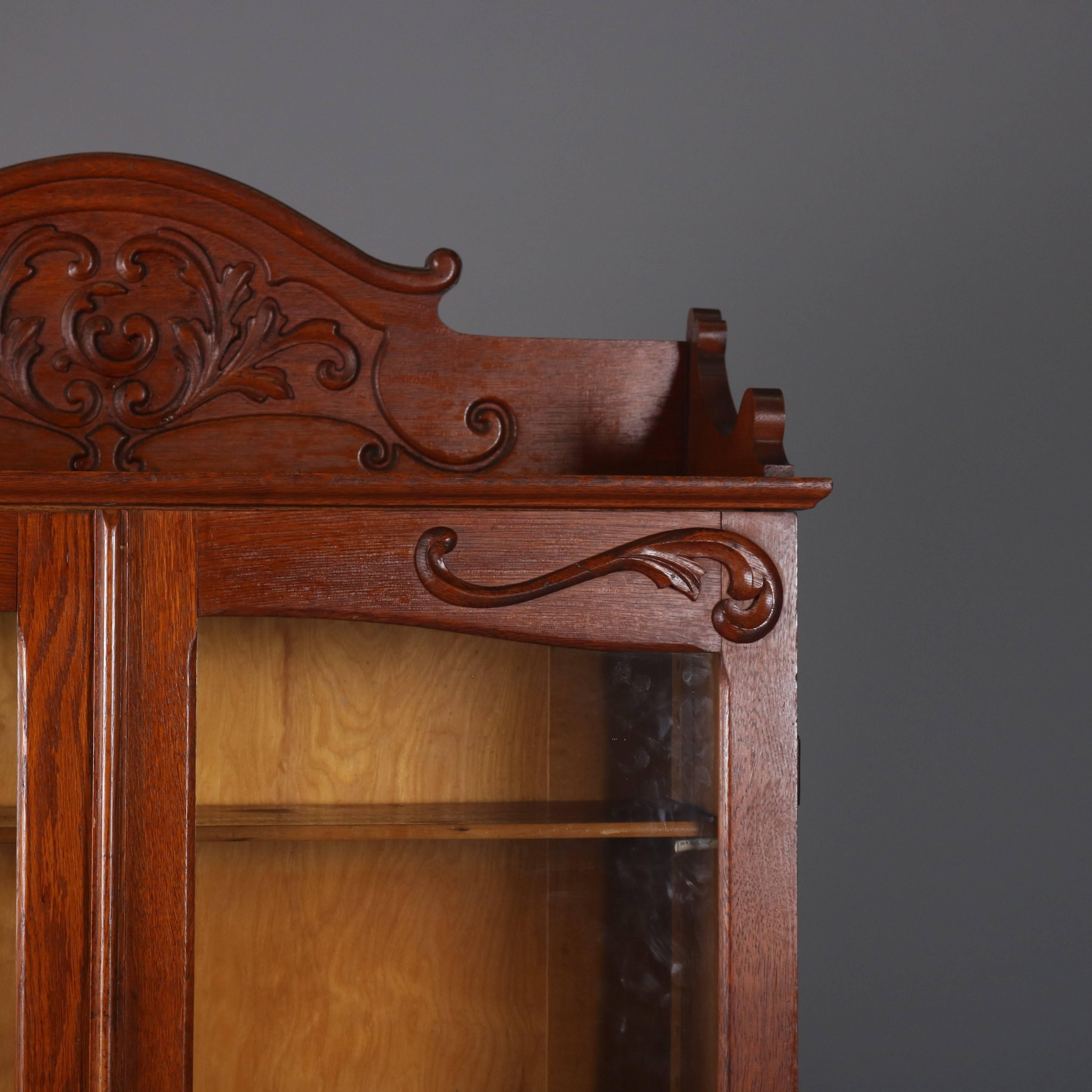 Antique Carved Oak Two-Door Bookcase with Acanthus and Scroll Decoration 2