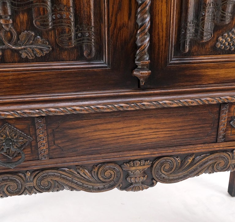 Antique Carved Oak Two Doors Jacobean Style China Cupboard