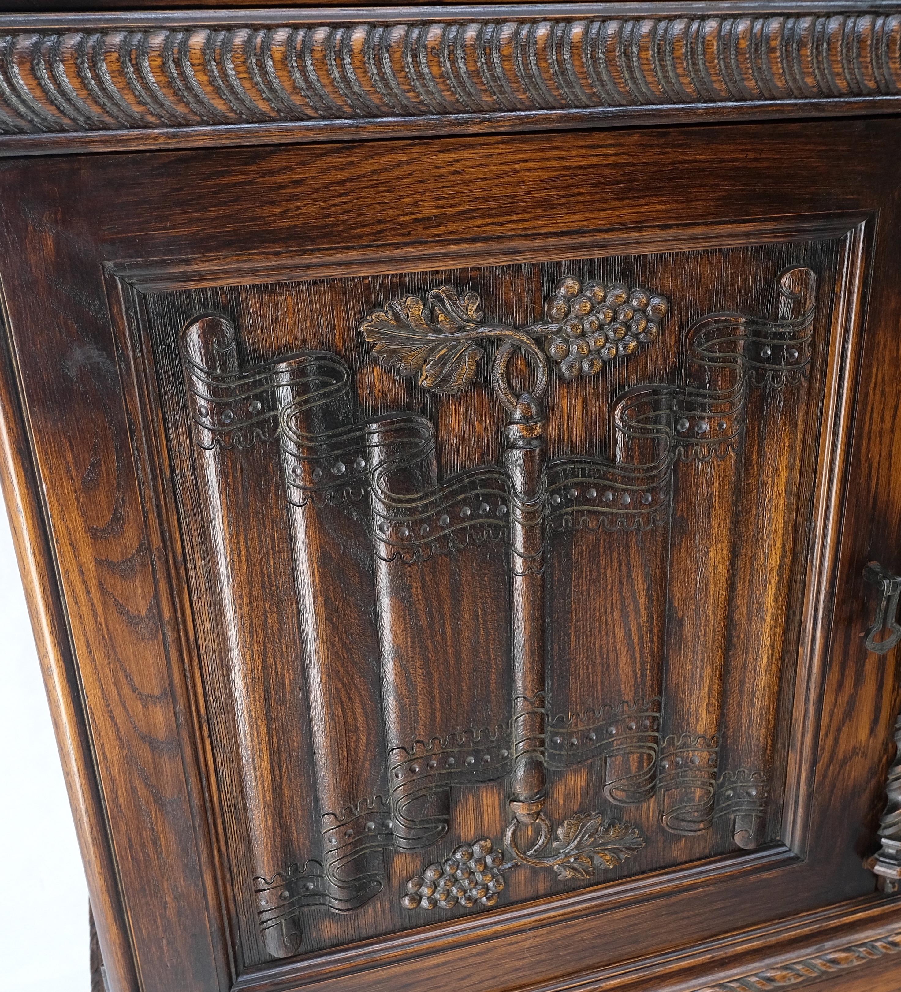 Antique Carved Oak Two Doors Jacobean Style China Cabinet Cupboard Hutch Buffet For Sale 5