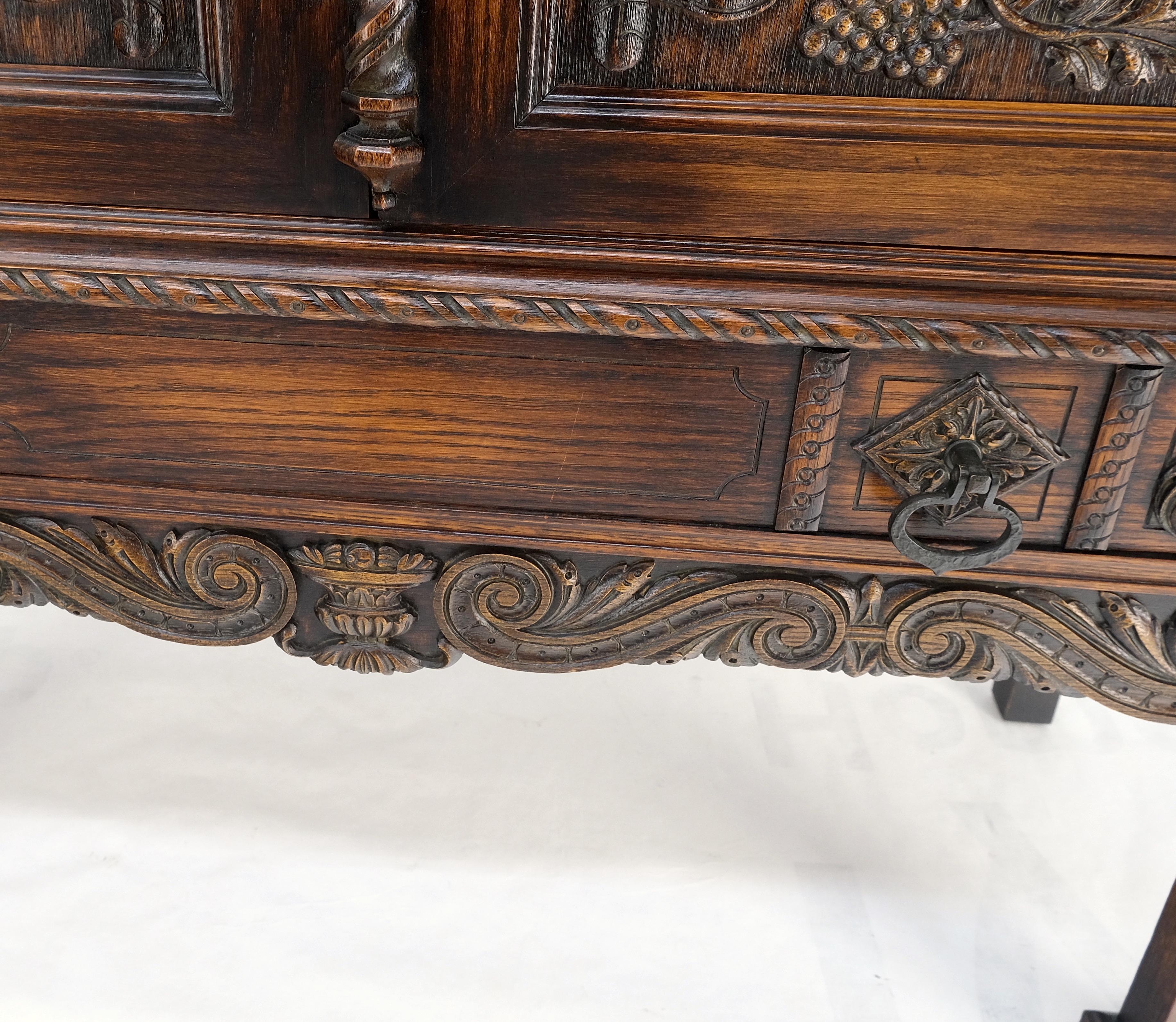 Antique Carved Oak Two Doors Jacobean Style China Cabinet Cupboard Hutch Buffet For Sale 2