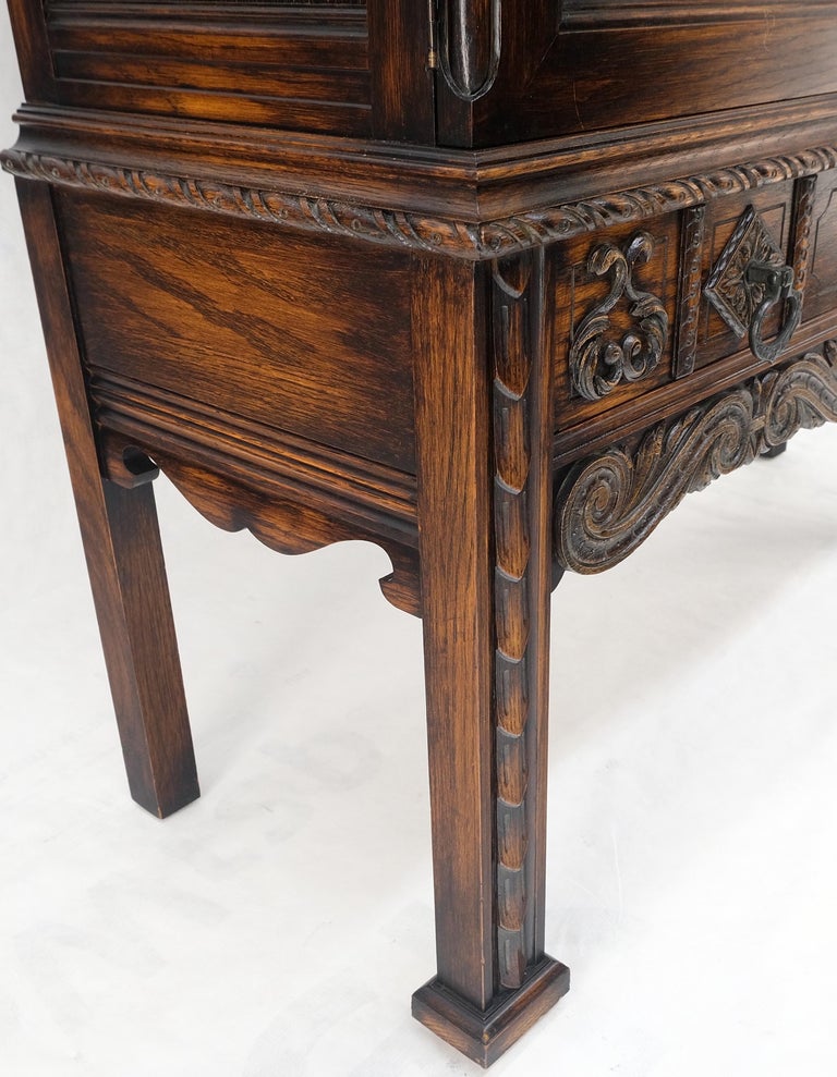 Antique Carved Oak Two Doors Jacobean Style China Cupboard