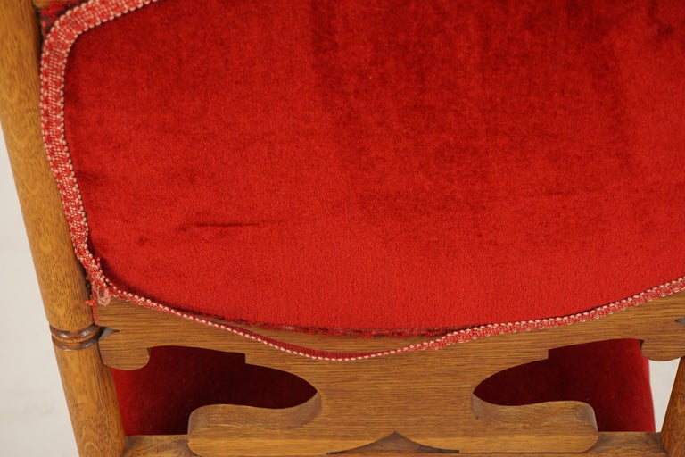 Antique Carved Oak, Upholstered, Rocking Chair, American 1900 For Sale