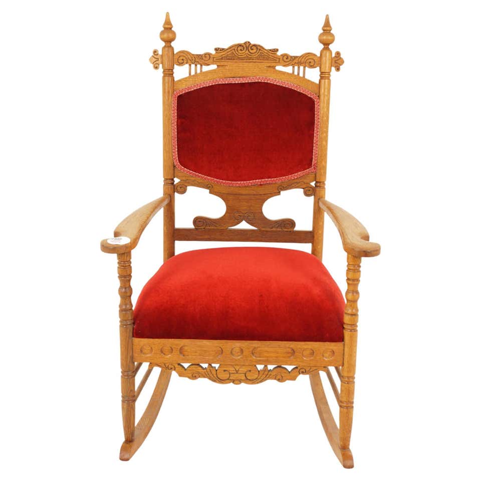 Antique Rocking Chair, Spindle Pressed Back, Carved Oak, America, 1910 ...