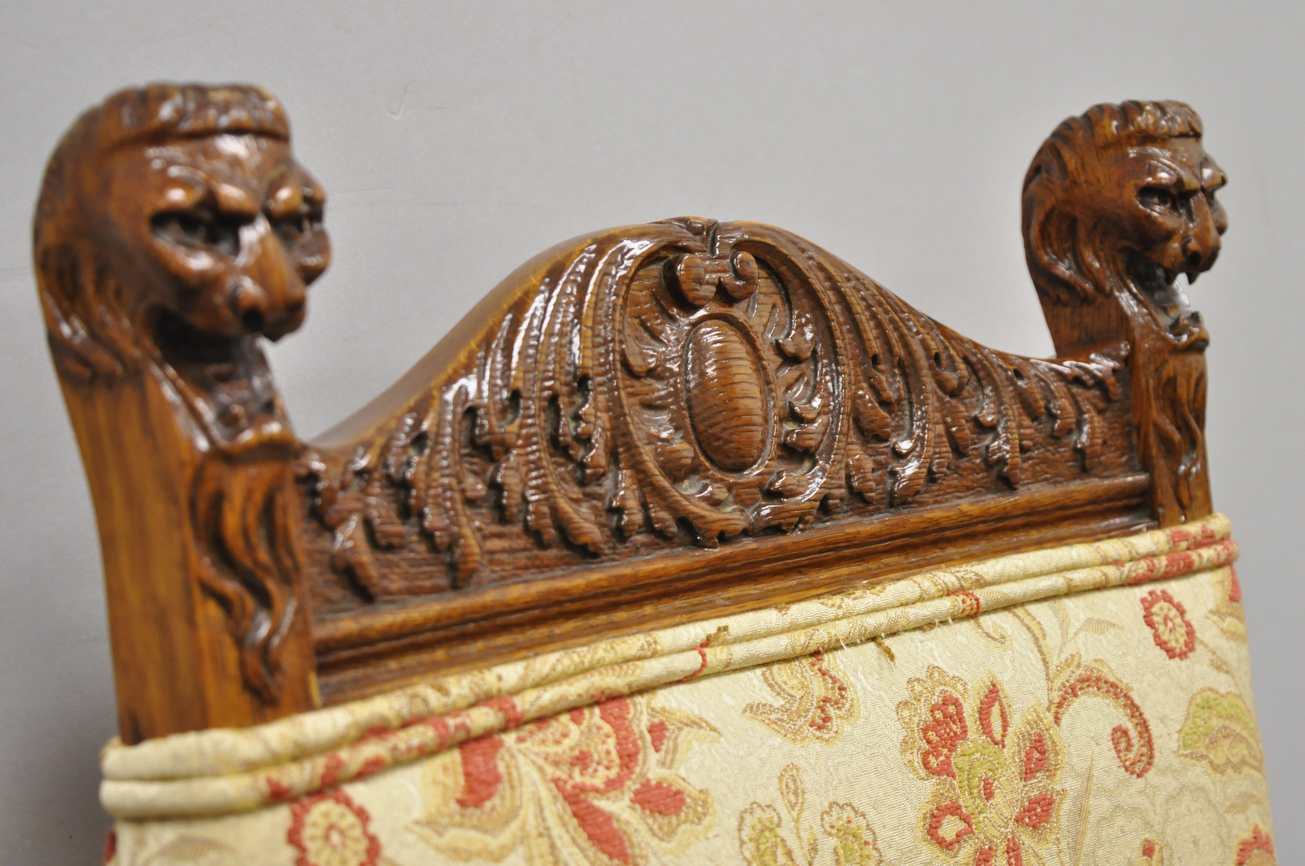 Antique Carved Oak Victorian Lion Head Renaissance Revival Dining Side Chair 2
