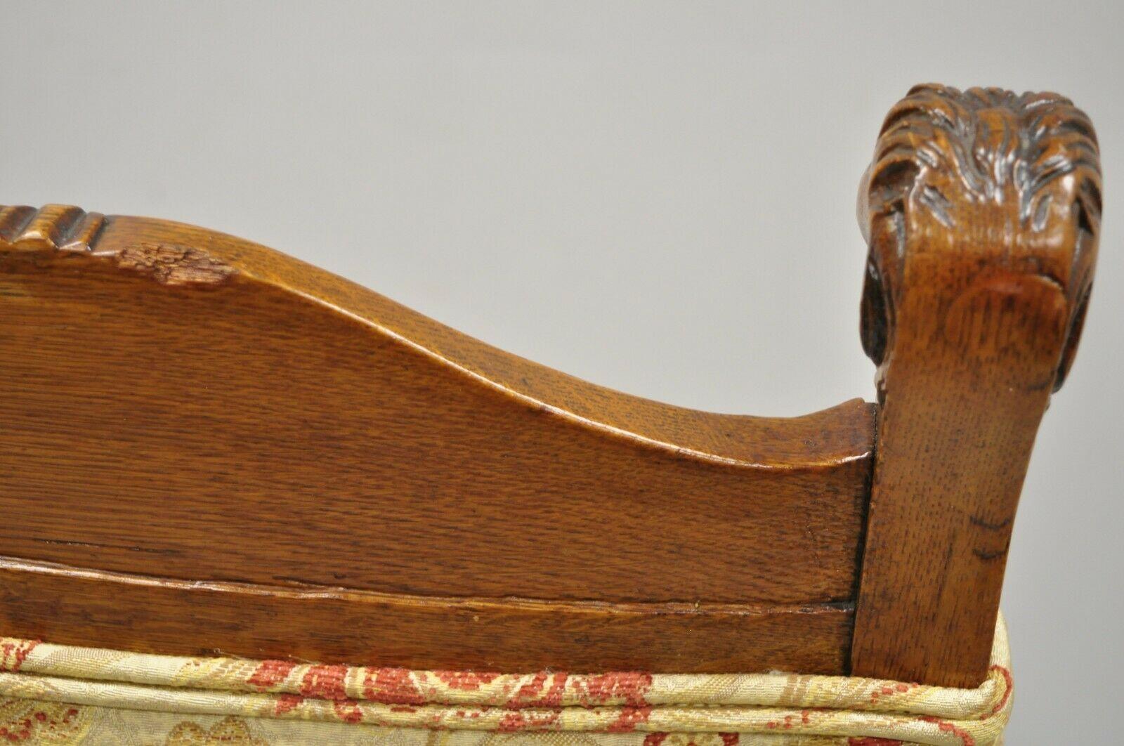19th Century Antique Carved Oak Victorian Lion Head Renaissance Revival Dining Side Chair