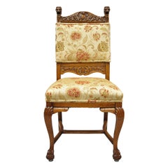 Antique Carved Oak Victorian Lion Head Renaissance Revival Dining Side Chair