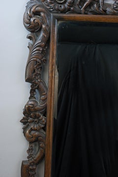 Antique miroir mural en chêne sculpté