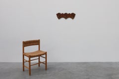 Antique Carved oak Wall mount coat rack with 3 brass angel hooks, France 1900s