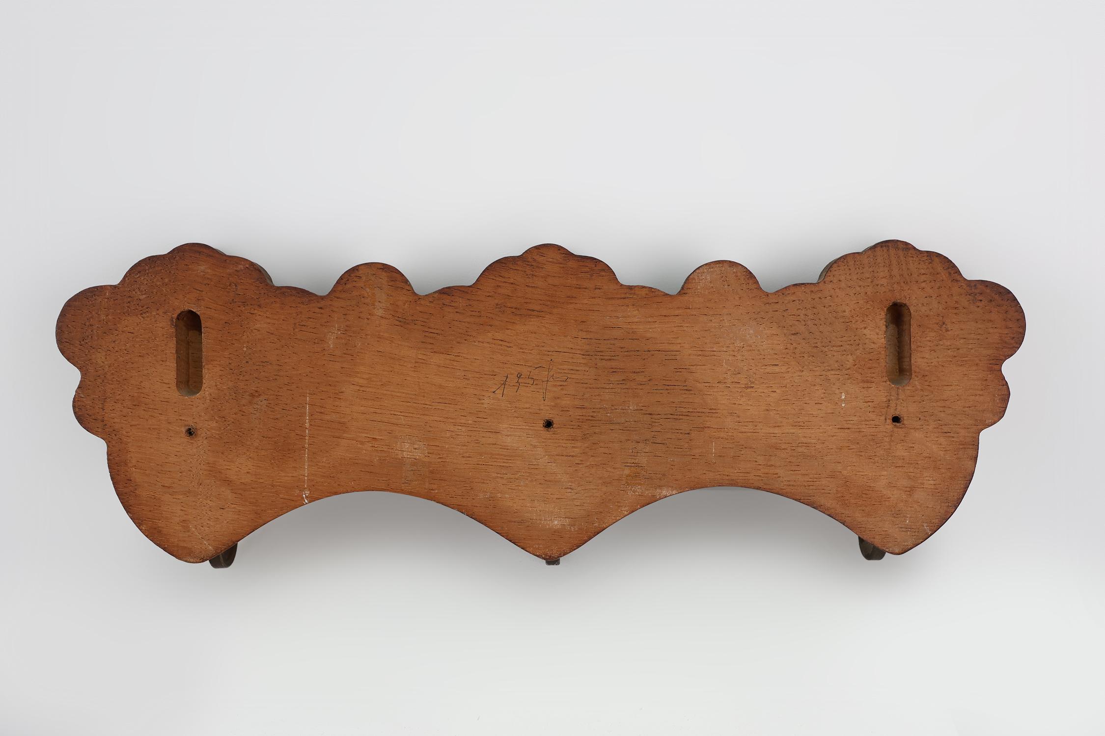 Antique Carved oak Wall mount coat rack with 3 brass angel hooks, France 1900s For Sale 1