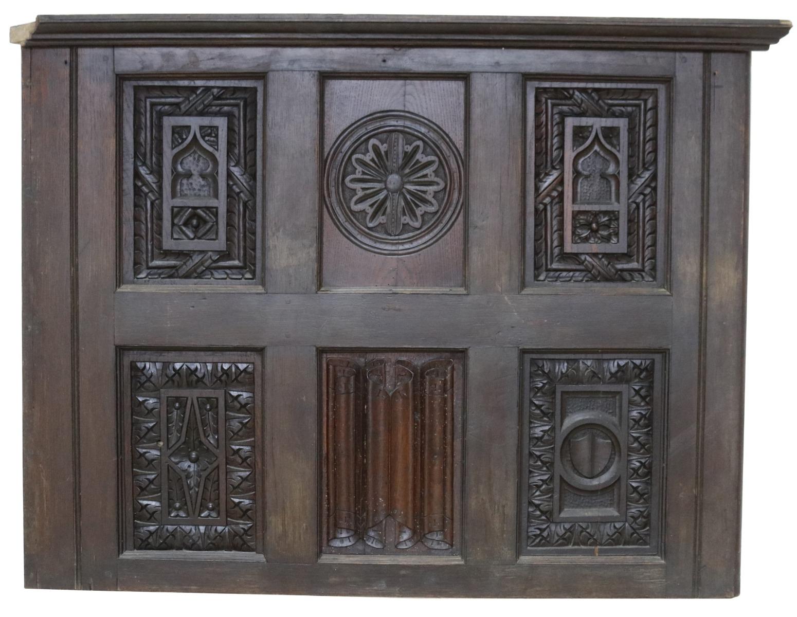 A reclaimed wall panel made from 17th century and later elements, assembled in its current form around 1895. Removed from a large house in Southern England. We have many other panels from this source.