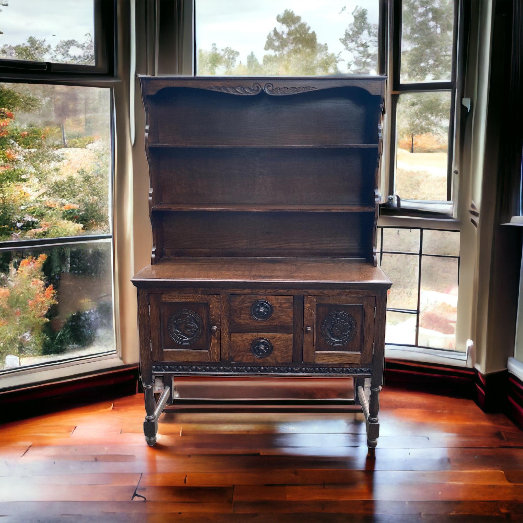 Antique Carved Oak Welsh Dresser For Sale 6