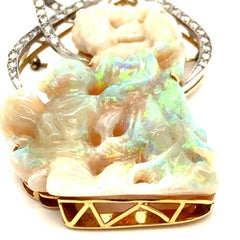 Carved Opal "Mother and Child" Brooch or Pendant in 14 Karat Gold and Platinum