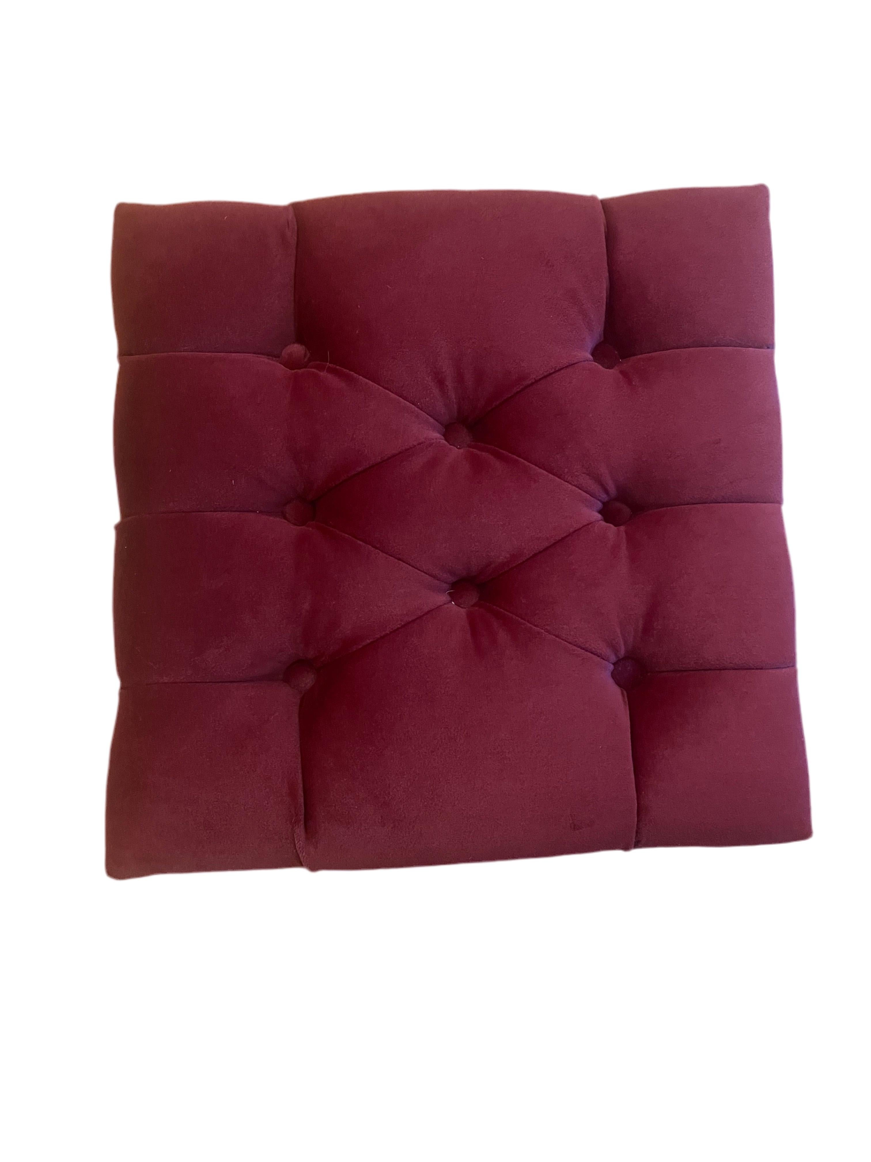 Antique Carved Ornate Tufted Ottoman Newly Upholstered Reupholstered in a Burgundy Velvet

Perfect for additional seating or as a stylish accent piece, this ottoman combines functionality with classic beauty, making it a must-have addition to your