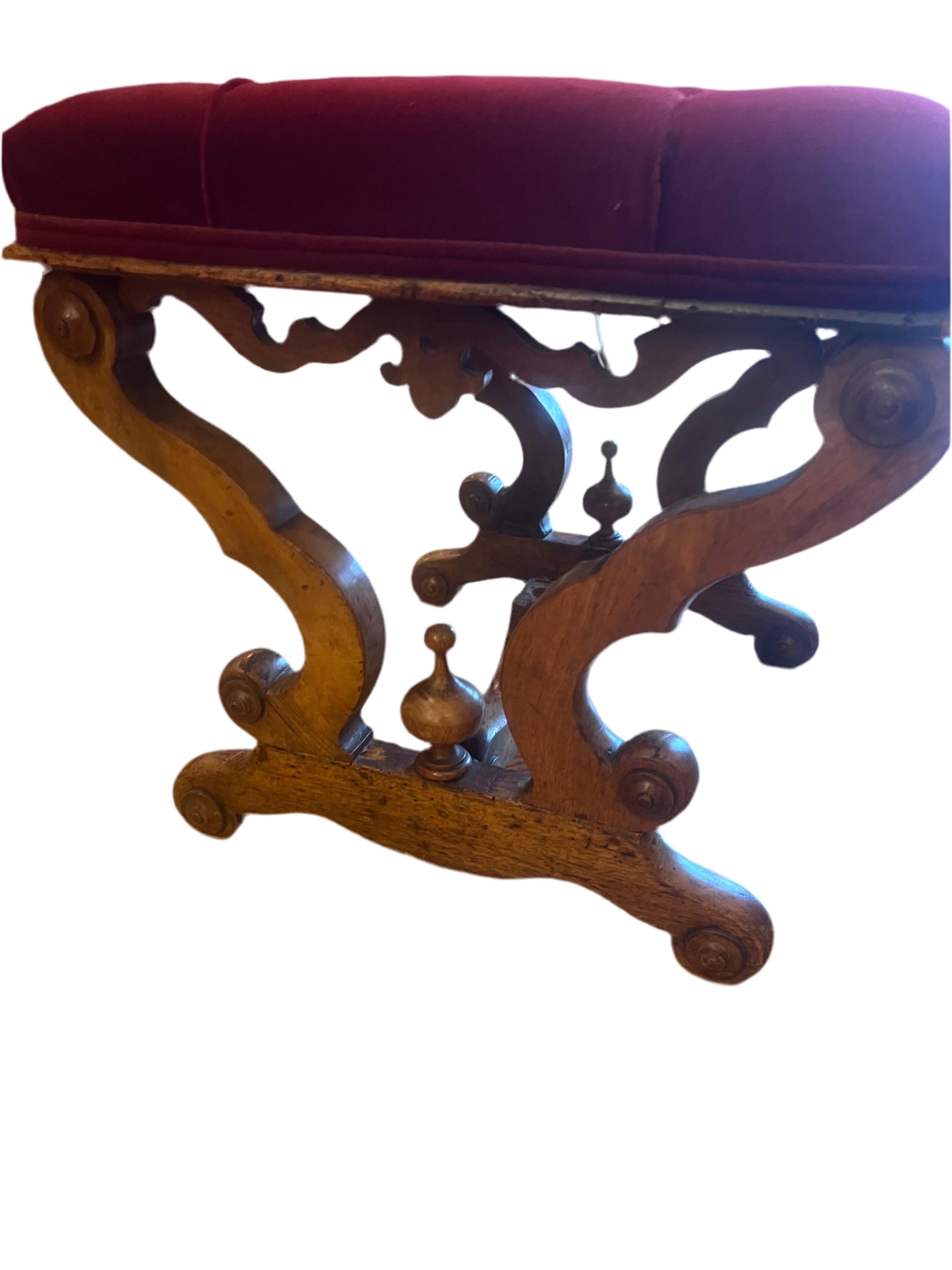 American Antique Carved Ornate Tufted Ottoman Newly Upholstered Reupholstered in Velvet For Sale