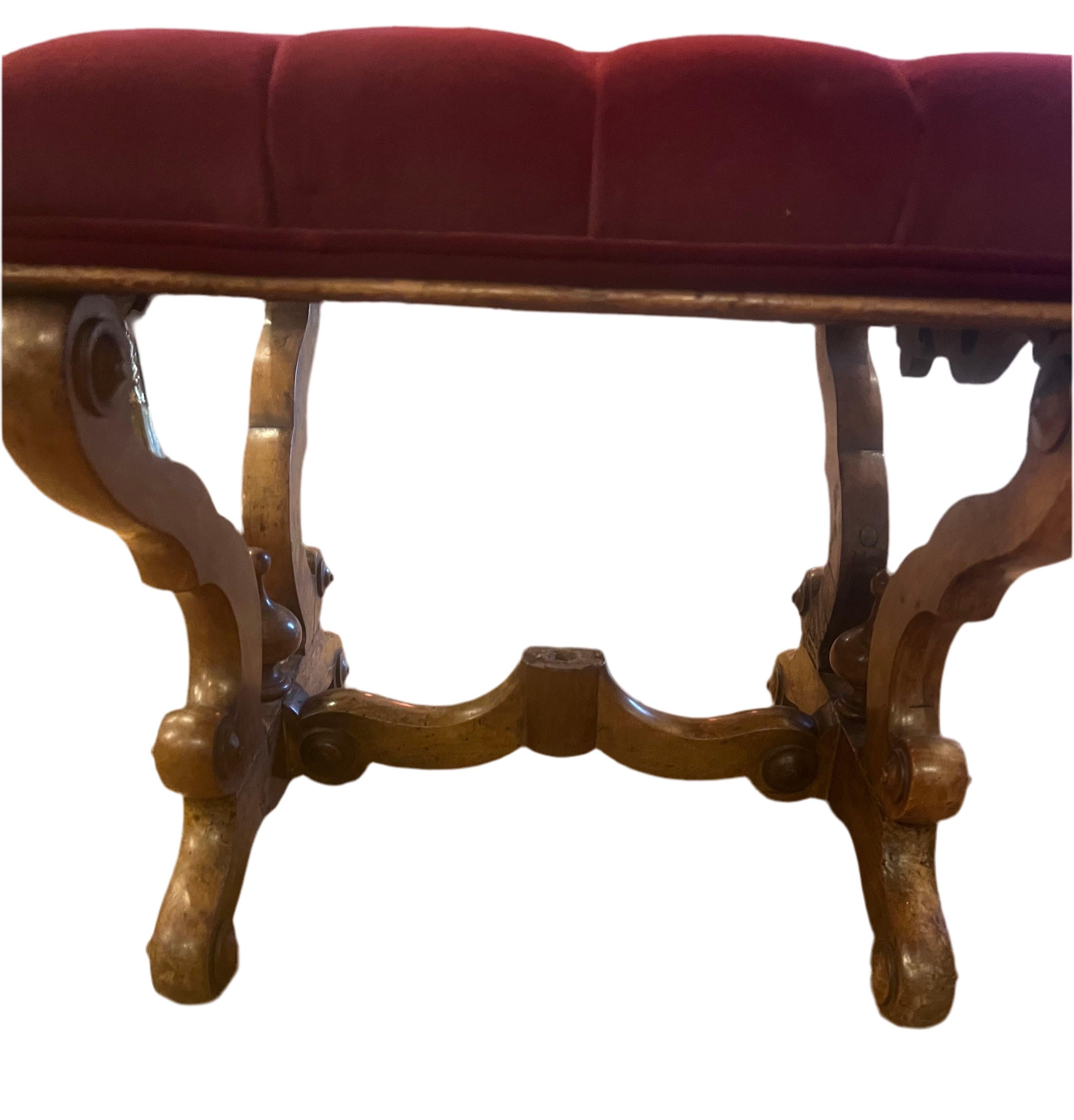 20th Century Antique Carved Ornate Tufted Ottoman Newly Upholstered Reupholstered in Velvet For Sale