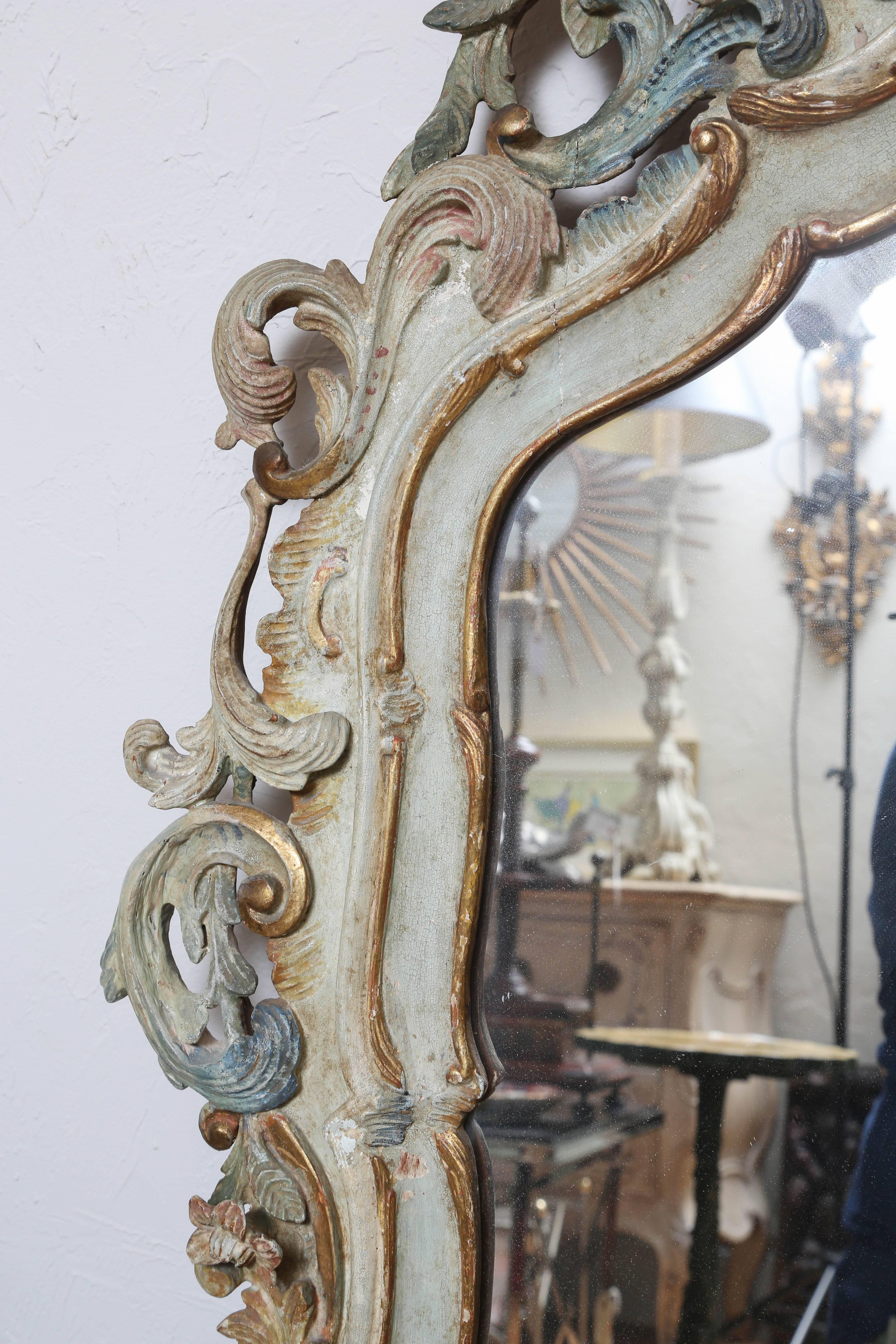 Italian Antique Carved, Painted and Gilded Mirror