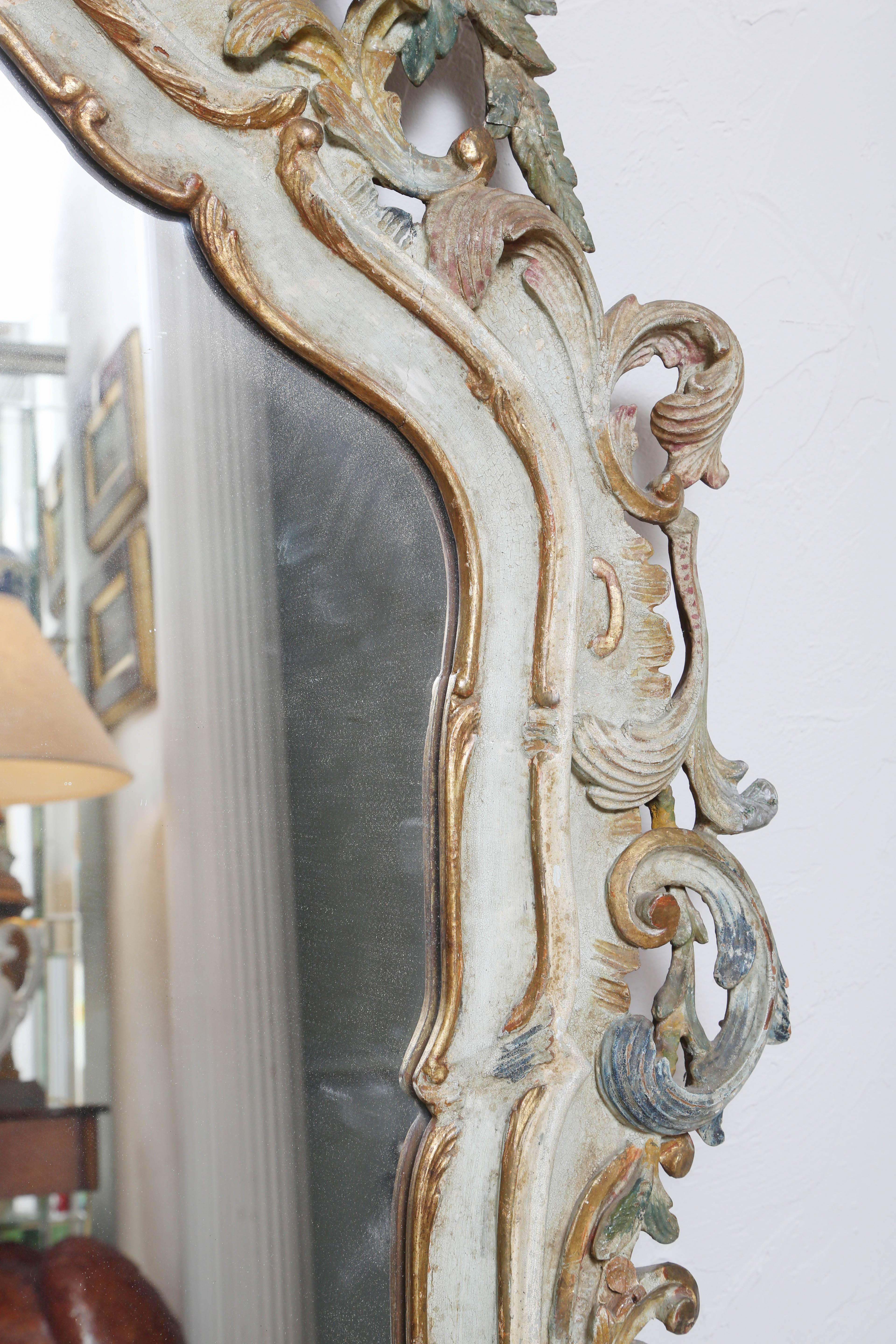 Antique Carved, Painted and Gilded Mirror 1