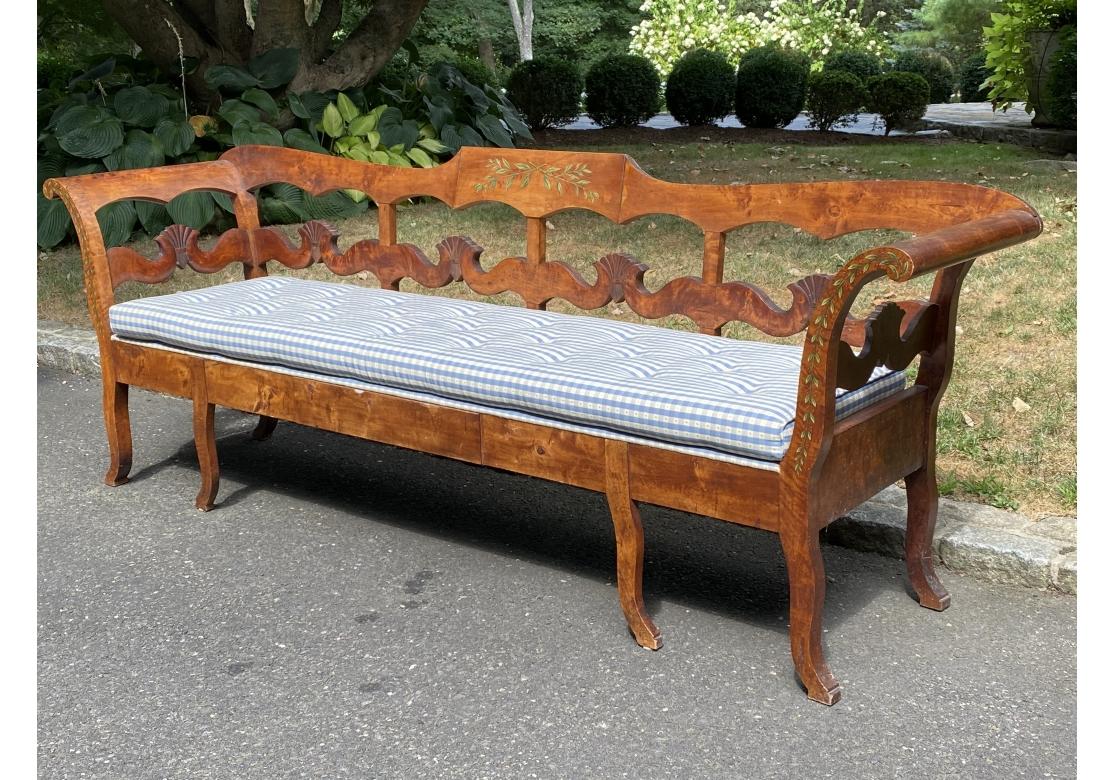 Antique Carved Painted Gustavian Style Scrolled Bench 9