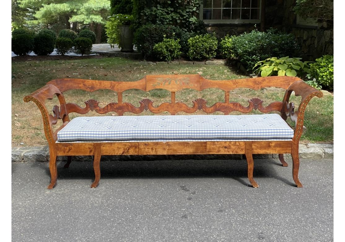 Antique Carved Painted Gustavian Style Scrolled Bench In Good Condition In Bridgeport, CT