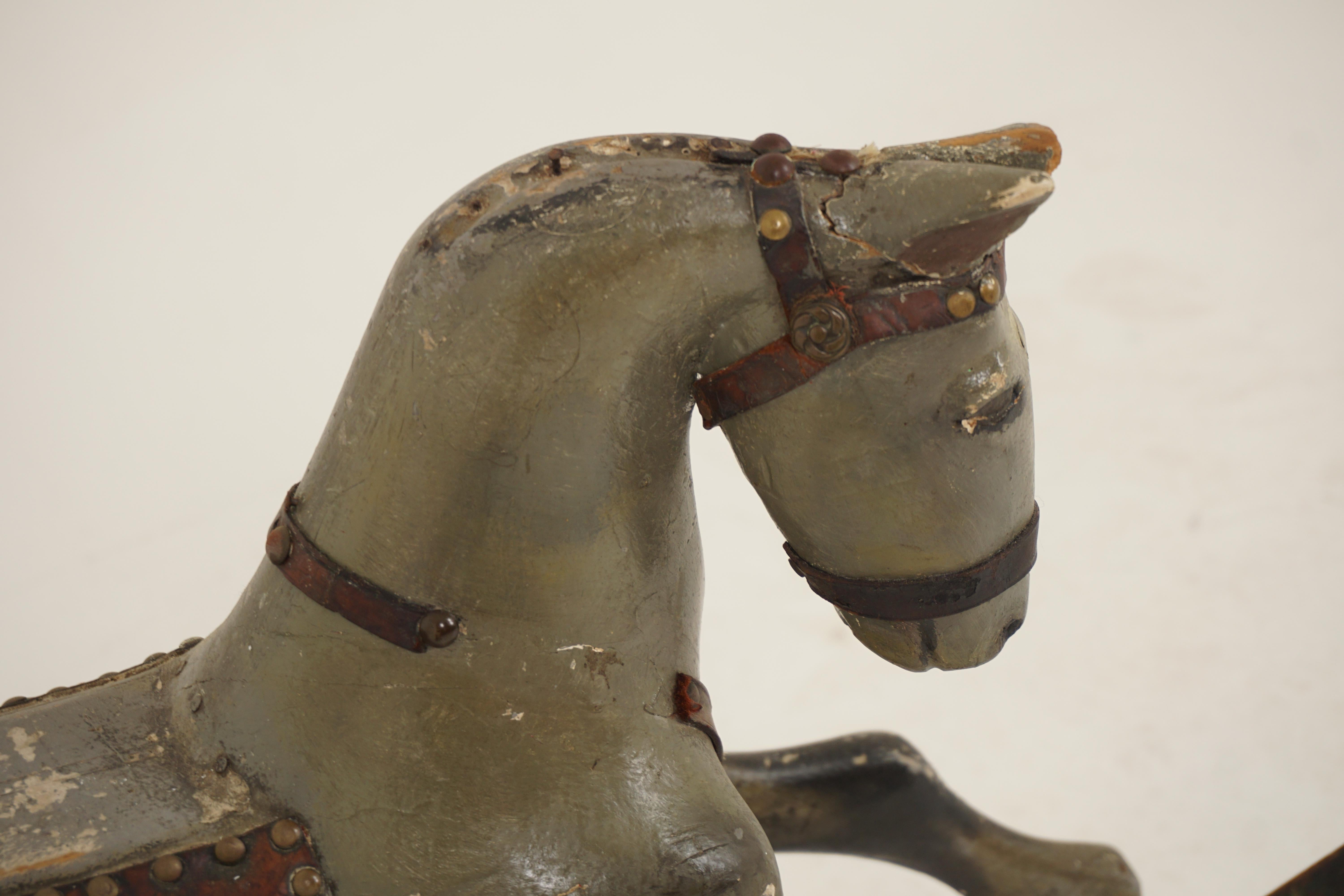 Pine Antique Carved Painted Rocking Horse, Scotland 1860, H948