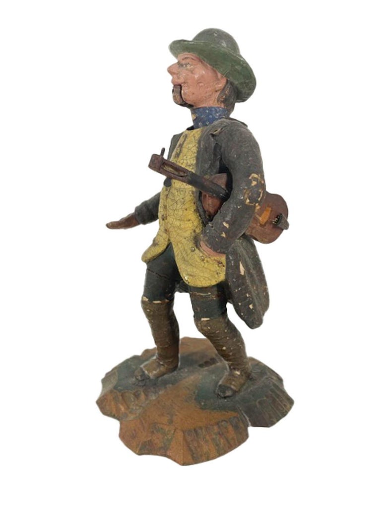 Antique Carved & Painted Troubadour or Minstrel, Nodder Figure with a Violin For Sale 3