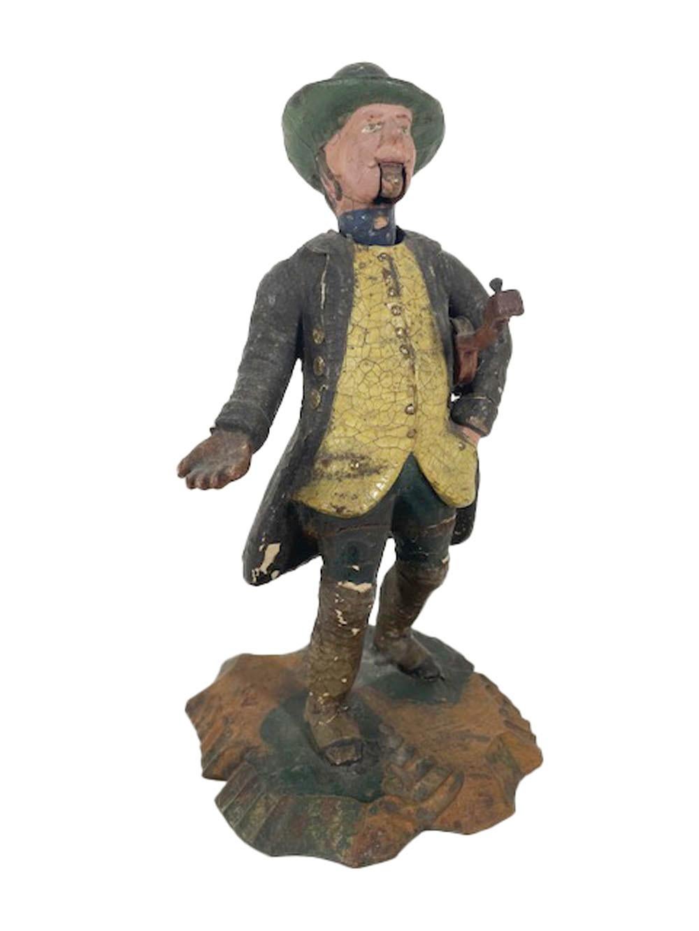 Antiquité - Troubadour ou ménestrel sculpté et peint, figure de nodder avec un violon en vente 1