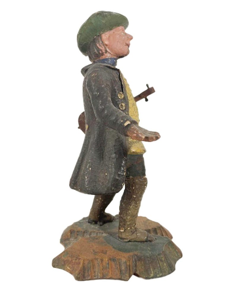 Antique Carved & Painted Troubadour or Minstrel, Nodder Figure with a Violin In Good Condition For Sale In Nantucket, MA