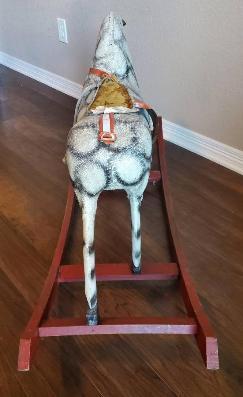Antique Carved Painted Wooden Childs Rocking Horse For Sale 3