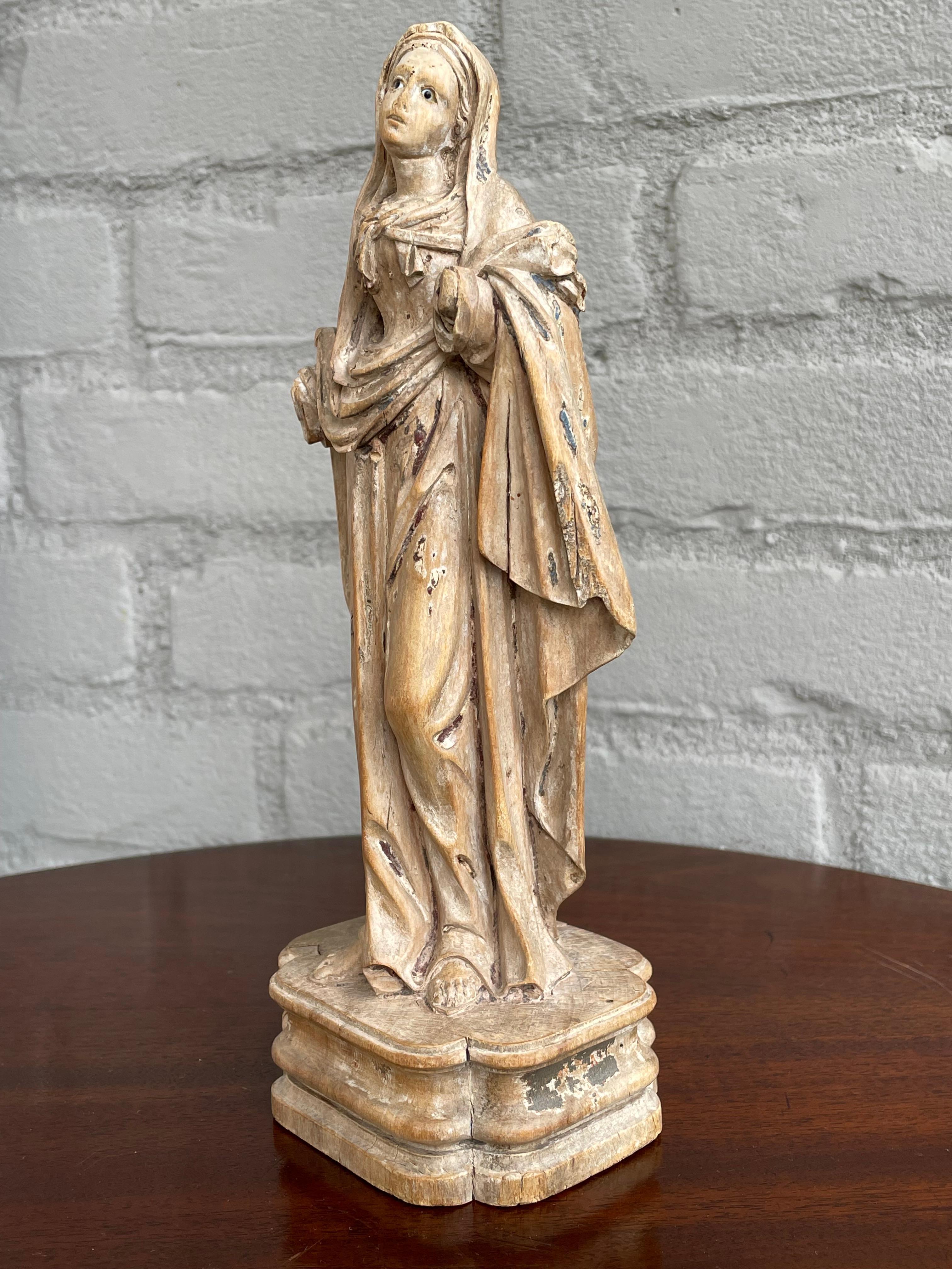 Antique Carved Palmwood Mary Magdalene Sculpture w. Porcelain Eyes 1680 - 1720 6