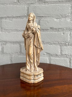 Antique Carved Palmwood Mary Magdalene Sculpture w. Porcelain Eyes 1680 - 1720