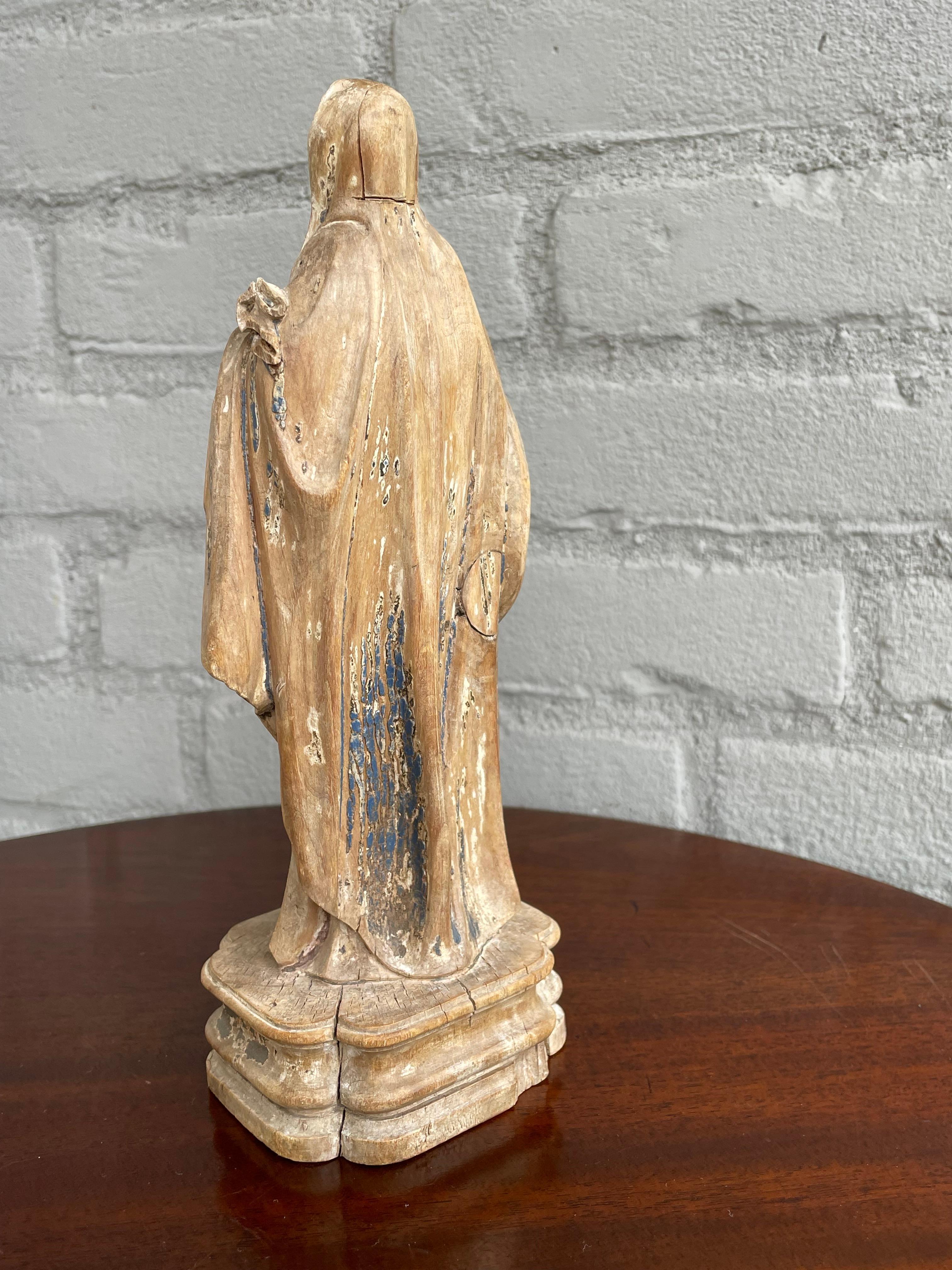 Hand-Carved Antique Carved Palmwood Mary Magdalene Sculpture w. Porcelain Eyes 1680 - 1720