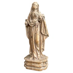 Antique Carved Palmwood Mary Magdalene Sculpture w. Porcelain Eyes 1680 - 1720