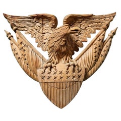 Antique Carved Pine American Eagle with Shield
