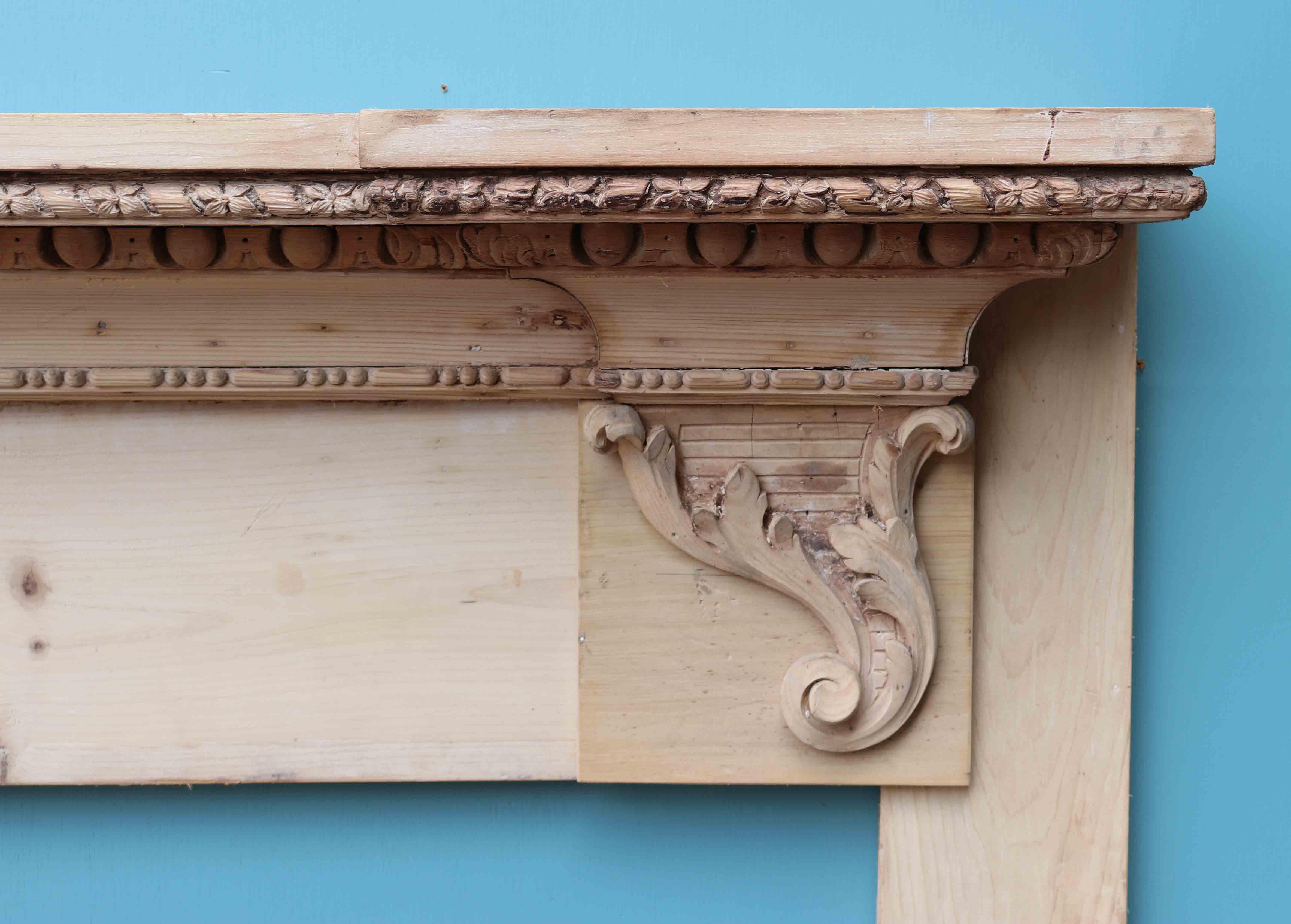 Antique Carved Pine Fire Mantel In Good Condition For Sale In Wormelow, Herefordshire