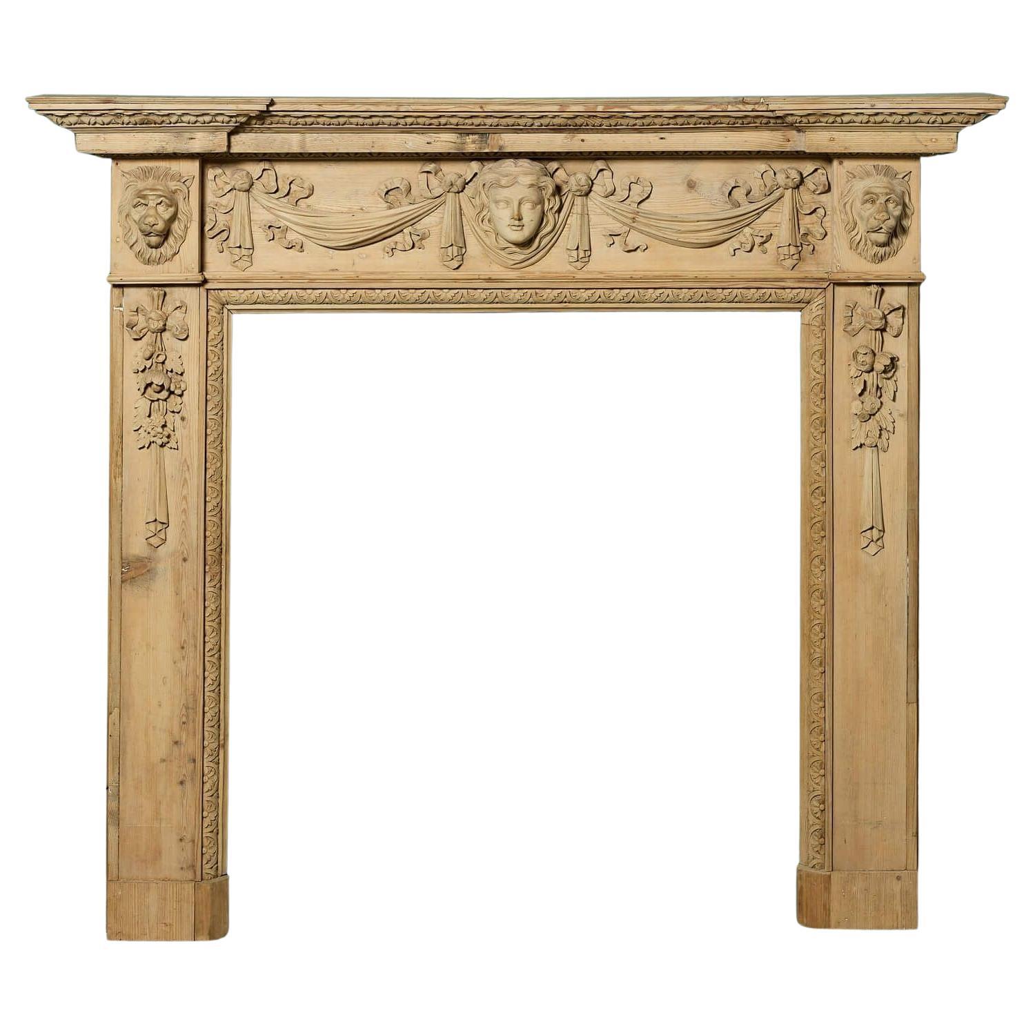 Antique Carved Pine Fire Mantel in the Style of William Kent
