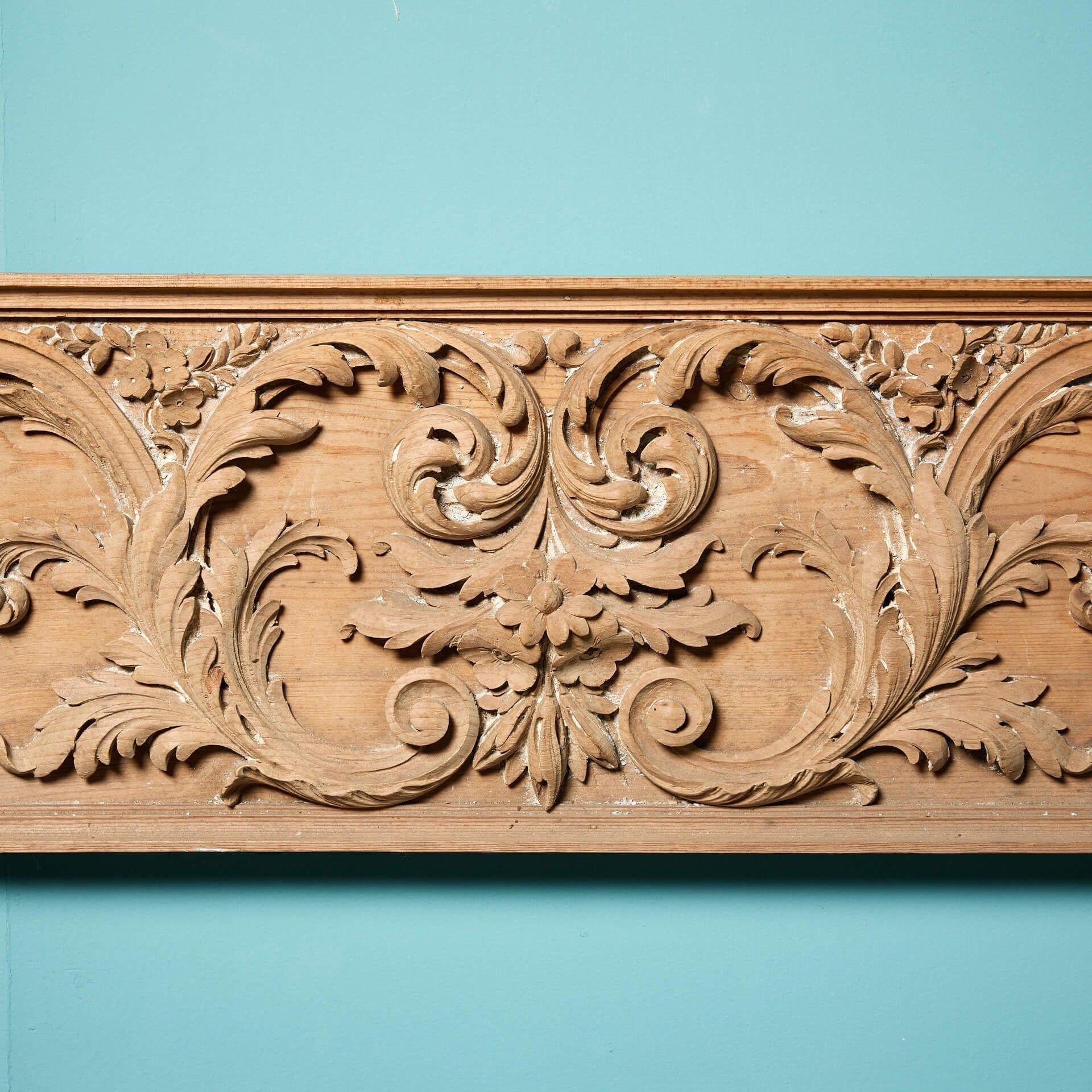 Hand-Carved Antique Carved Pine Frieze Wall Panel with Scallop Shell For Sale