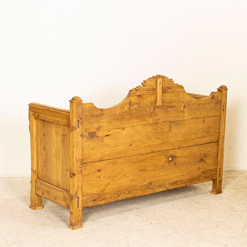 Wood Antique Carved Pine Storage Bench from Sweden