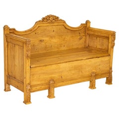 Used Carved Pine Storage Bench from Sweden