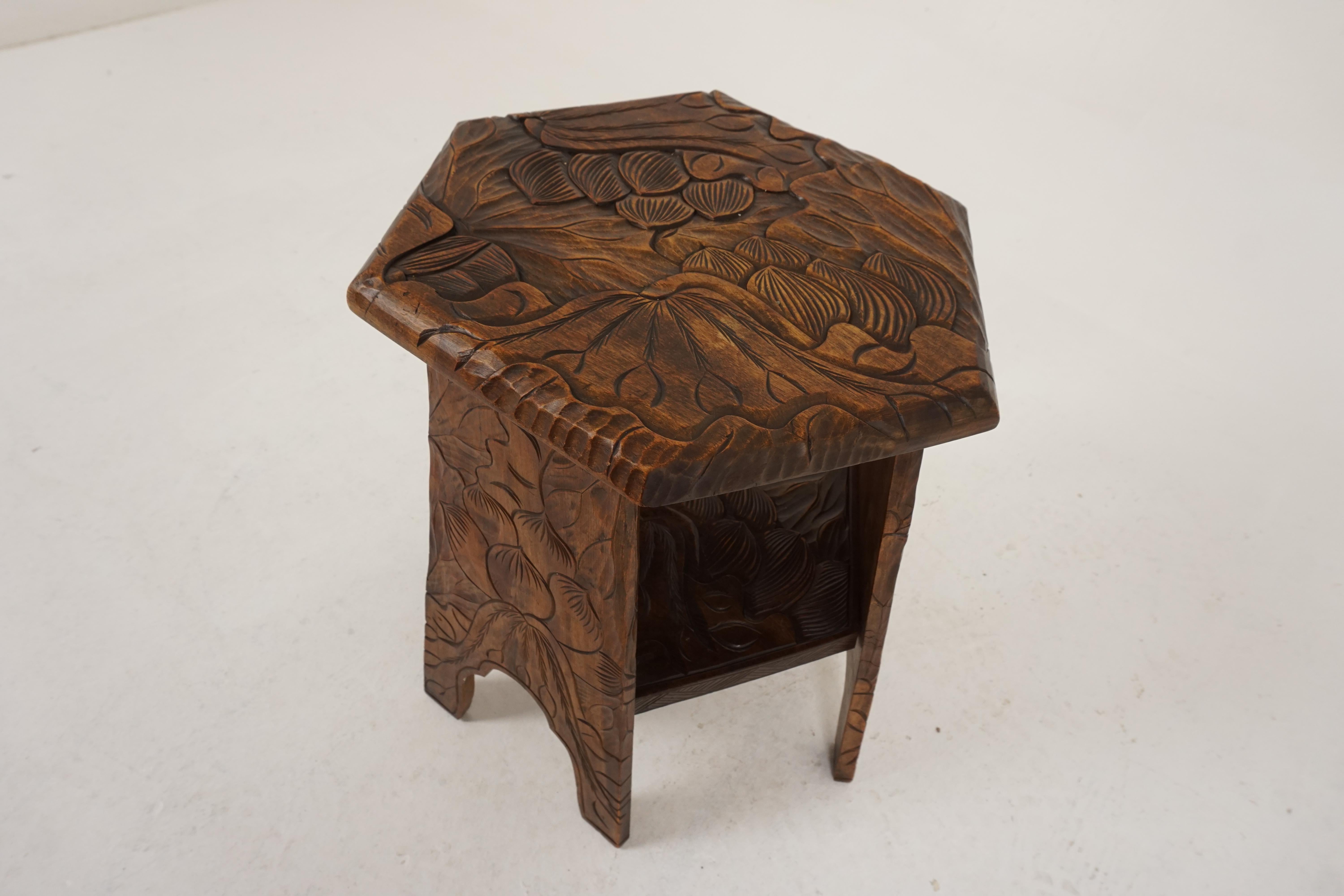 Japanese Antique Carved Plant Stand, Side Table, Liberty's London, Japan, 1905