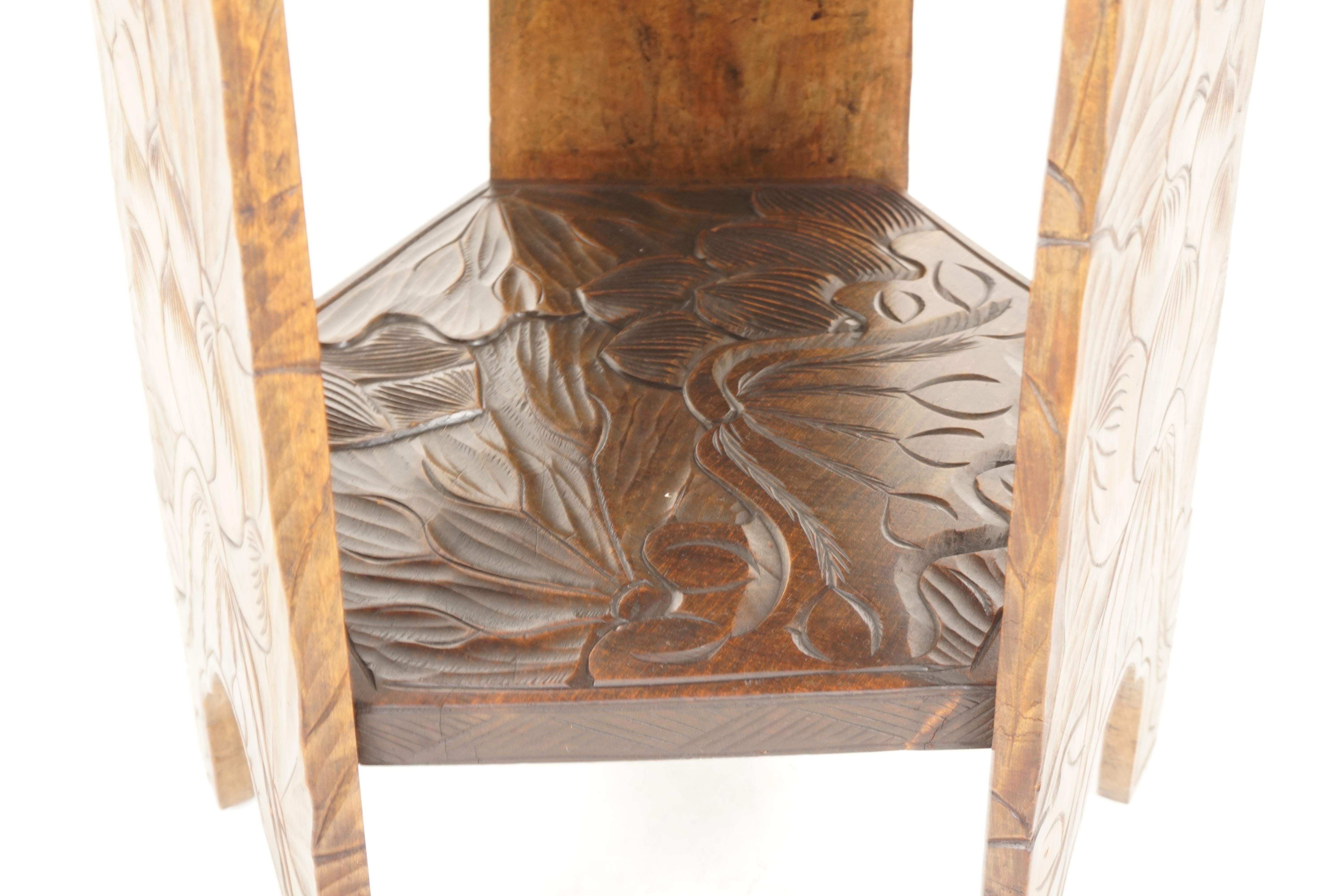 Hand-Crafted Antique Carved Plant Stand, Side Table, Liberty's London, Japan, 1905
