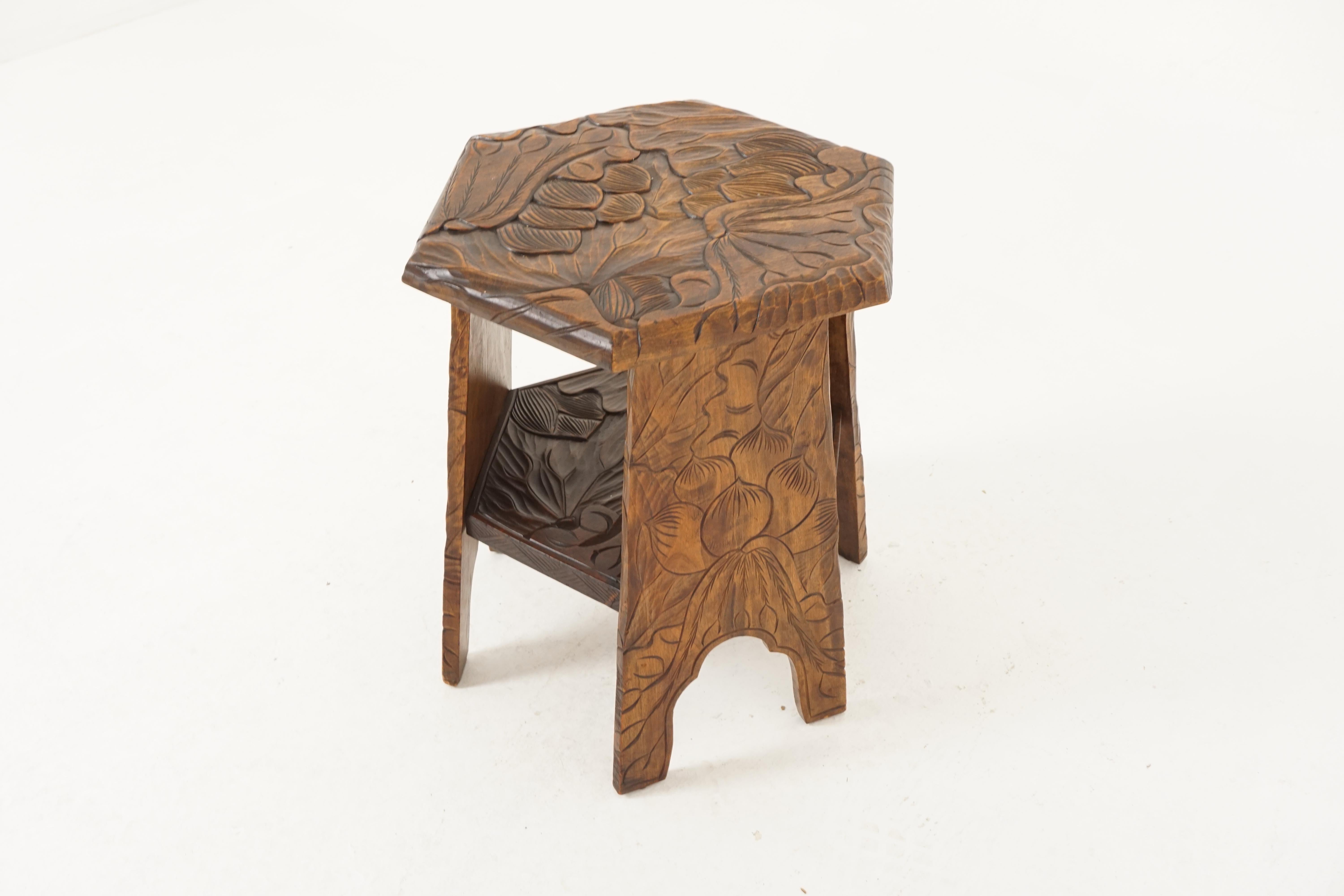 Early 20th Century Antique Carved Plant Stand, Side Table, Liberty's London, Japan, 1905