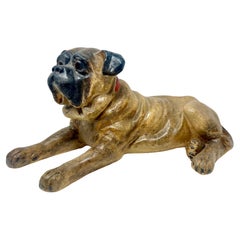 Antique Carved Plaster Dog with Glass Eyes, Circa 1910.