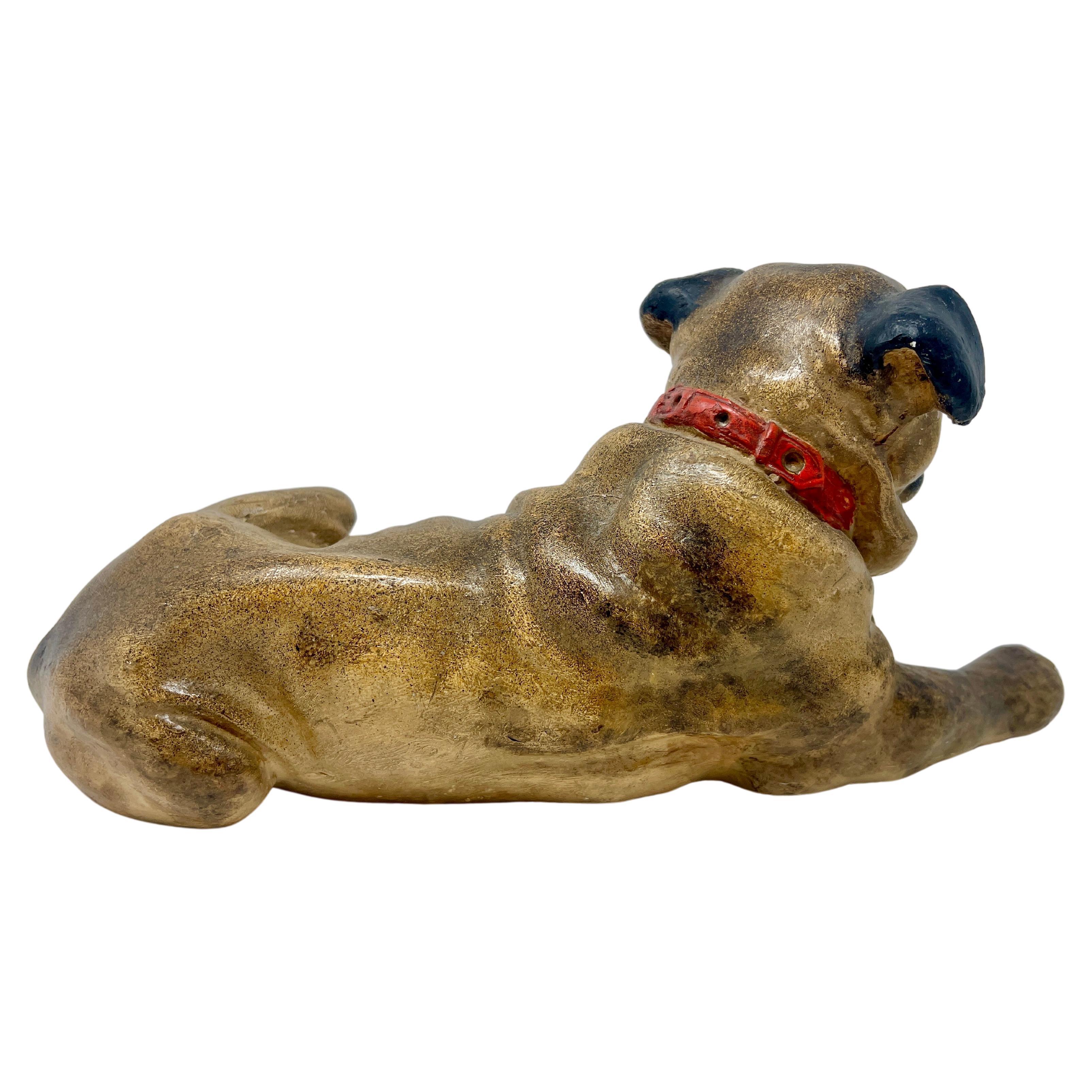 Antique Carved Plaster Dog with Glass Eyes, Circa 1910. 1