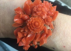 Antique Carved Red Coral Gold Bracelet Estate Fine Jewelry