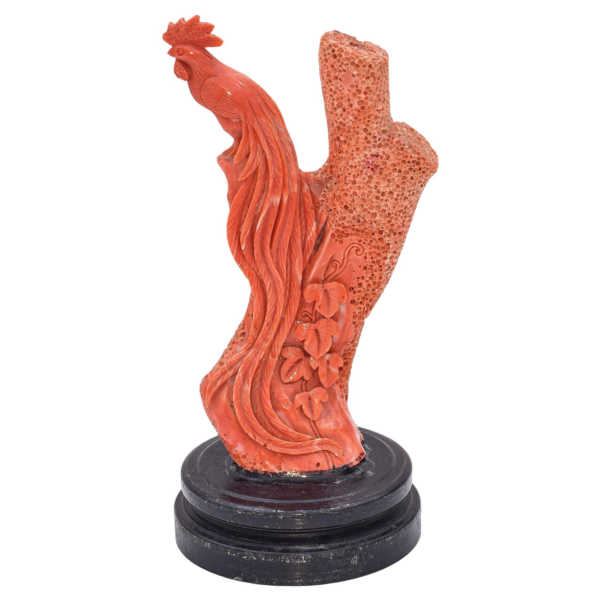 Antique Carved Red Coral Rooster