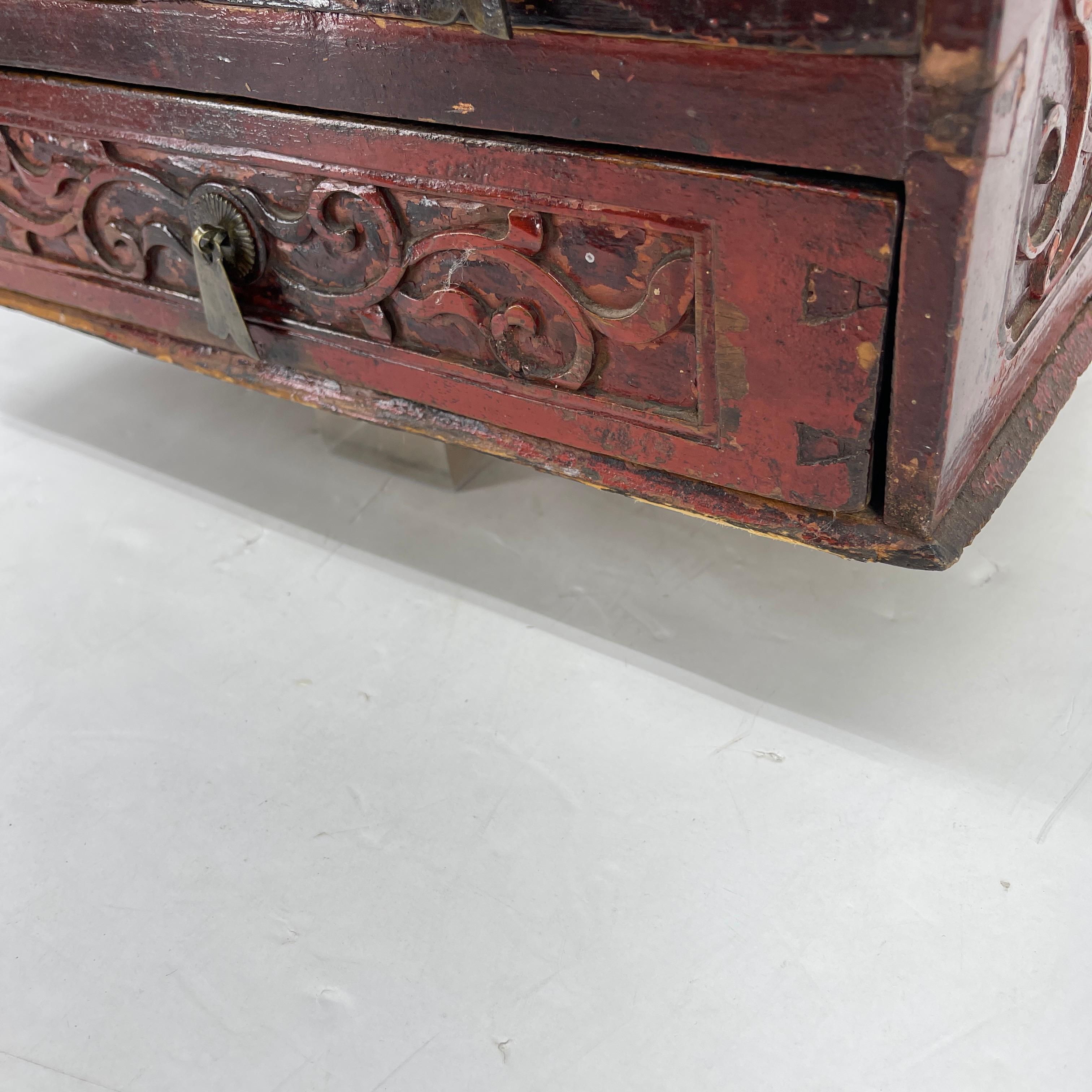 Antique Chinese Carved Red Lacquer Jewelry Collectibles Box 8